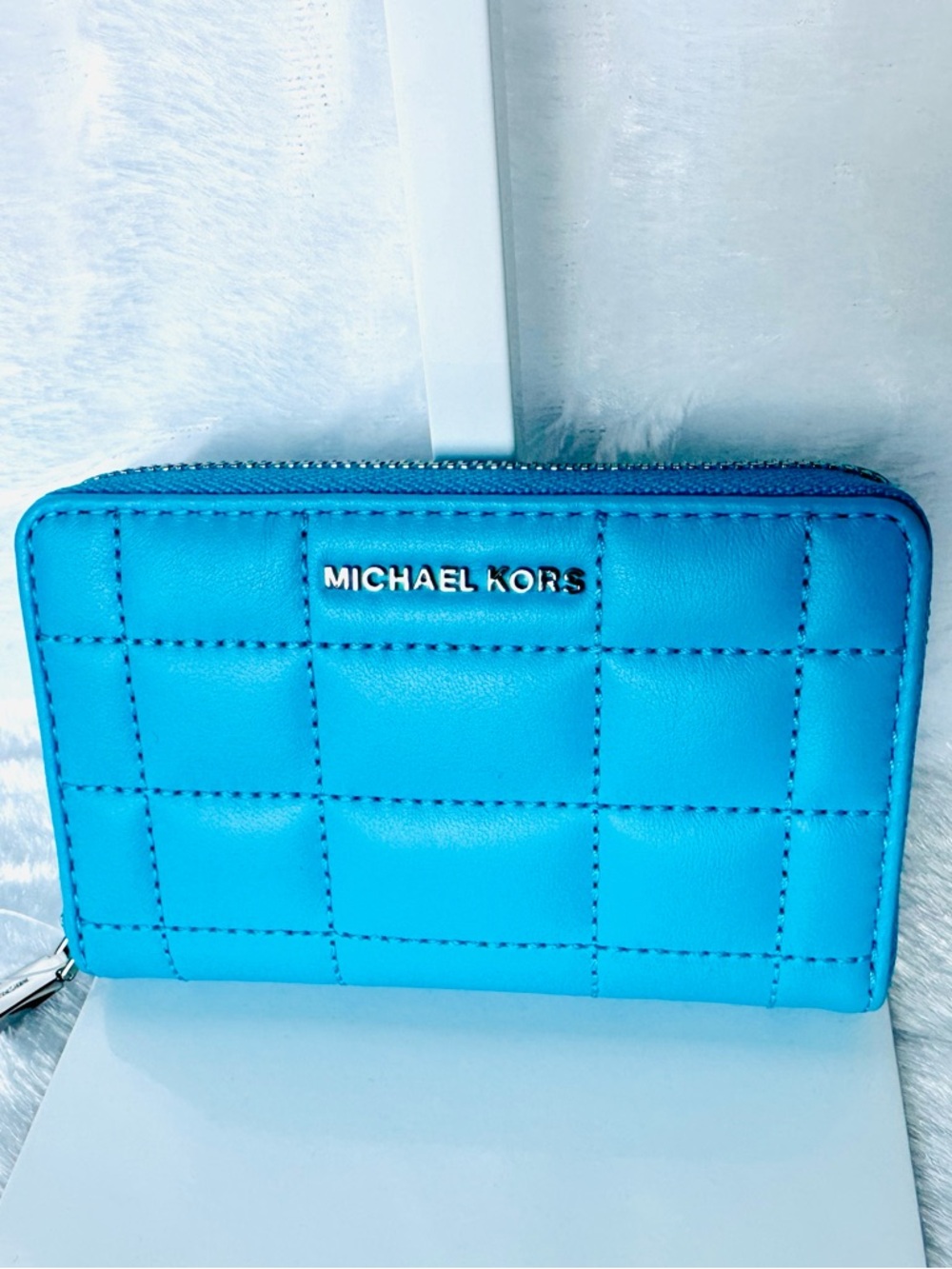 Michael Kors Quilted Zip Wallet in Turquoise Blue